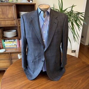 Zaharoff Basileia Gray Blue Brown Plaid Single Vents Blazer Sport Jacket 41R